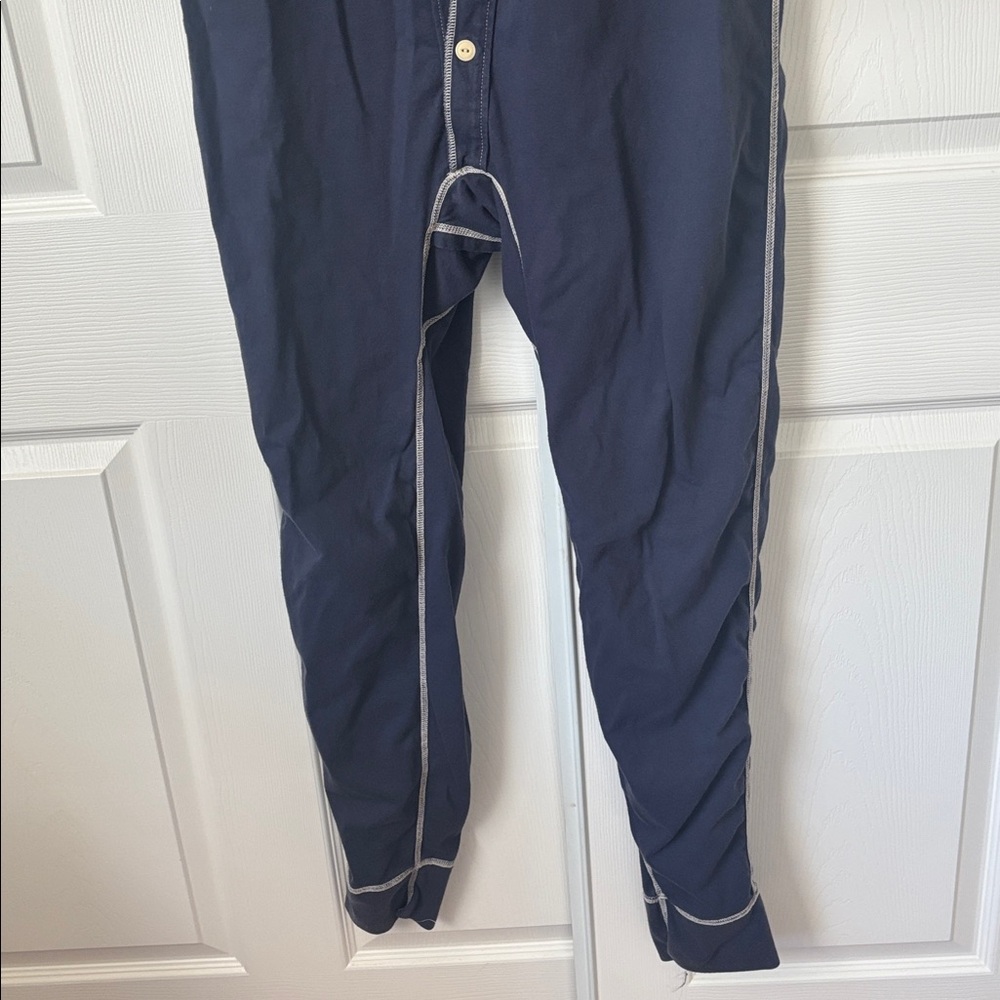 J Crew Union suit mens M Blue Pajamas rear flap Henley Nostalgic 100% Cotton - Picture 5 of 11